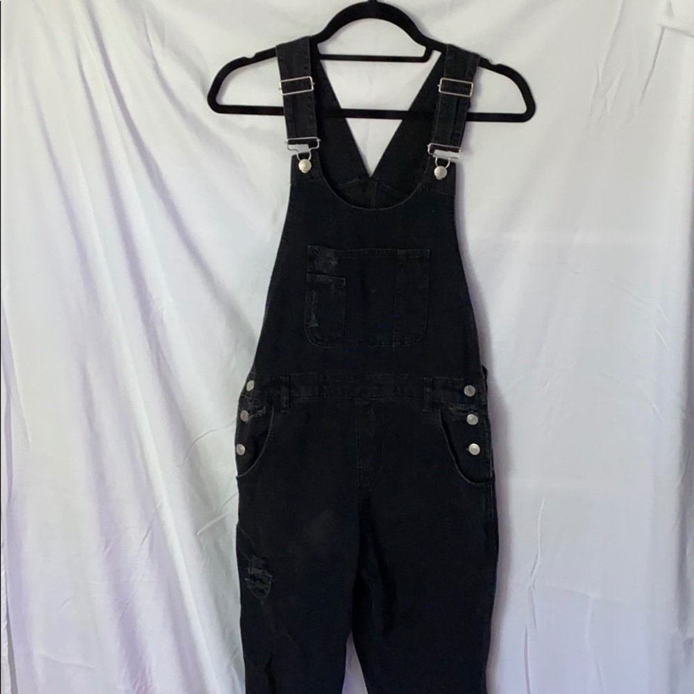 Topshop Black Denim Overalls